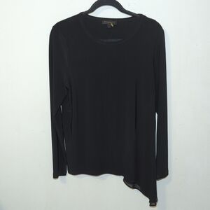 Donna Karan Black Asymmetrical Hem Women's Top Sheer Details + Stretch Size M